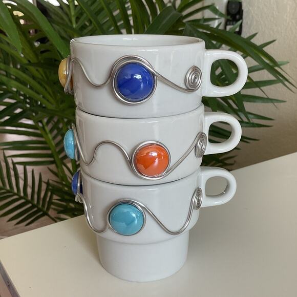Upcycled Art Thomas Rosenthal Germany A22 Stackable Ceramic Mugs Set of 3 - Picture 1 of 15